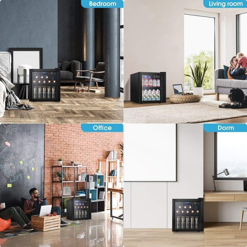 Réfrigérateur à boissons de 1,3 pi³ (37 L) - Mini-réfrigérateur de 48 canettes et 12 bouteilles, porte vitrée, commande par bouton.