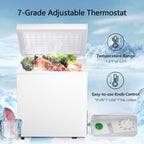 Congélateur coffre de 1,8 pi³ avec panier amovible, vidange par le bas, thermostat à 7 niveaux, conception autoportante pour la maison et l'appartement