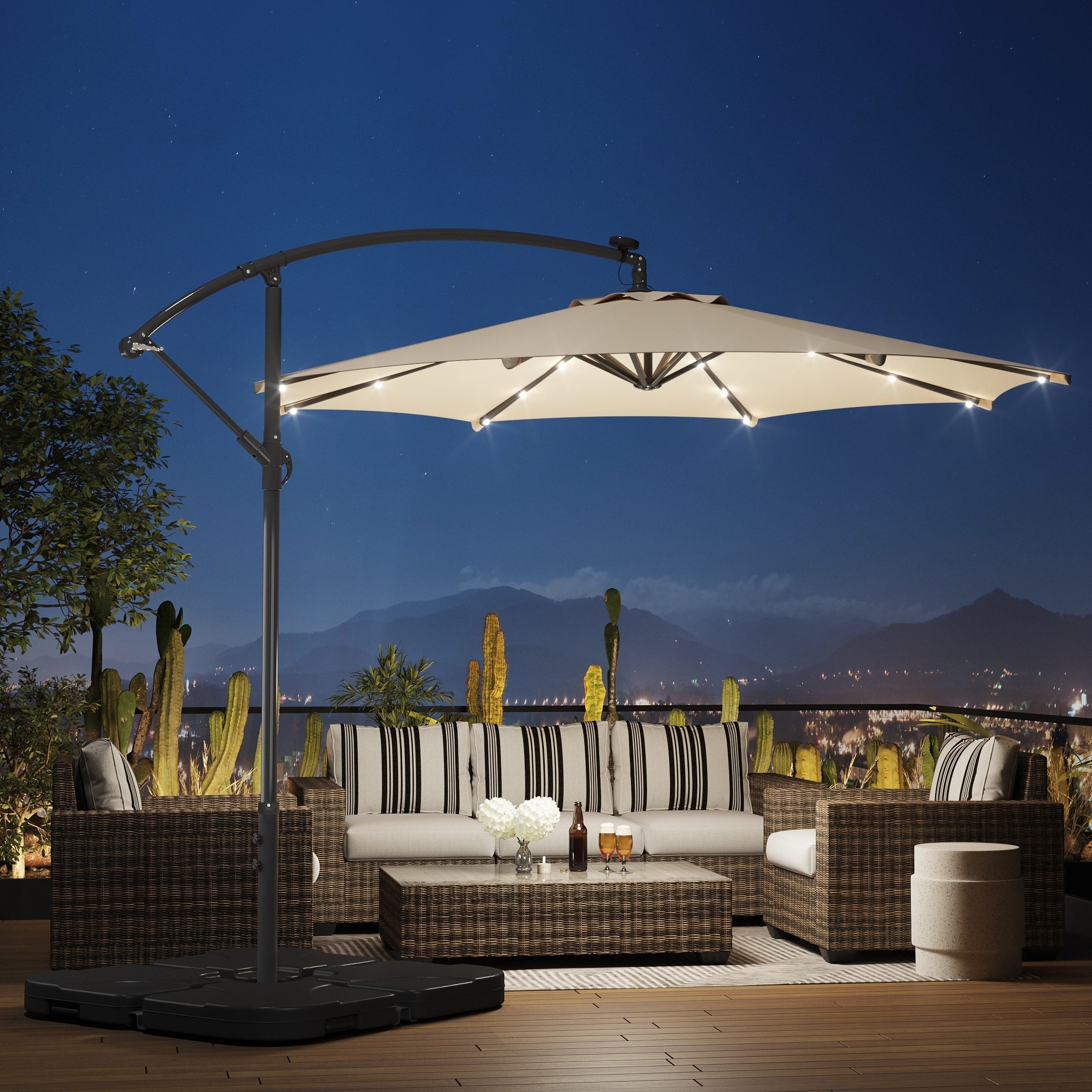 Parasol de terrasse lumineux à énergie solaire de 3 m avec pied