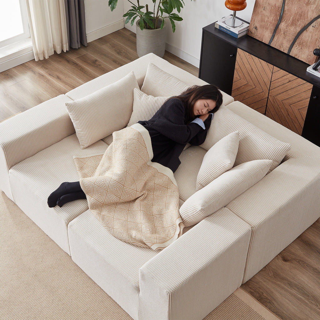 Canapé d'angle modulaire en velours côtelé de 264 cm (104 pouces), ensemble de canapés au sol, canapé compressé rempli de mousse, combinaison libre de 4 pièces