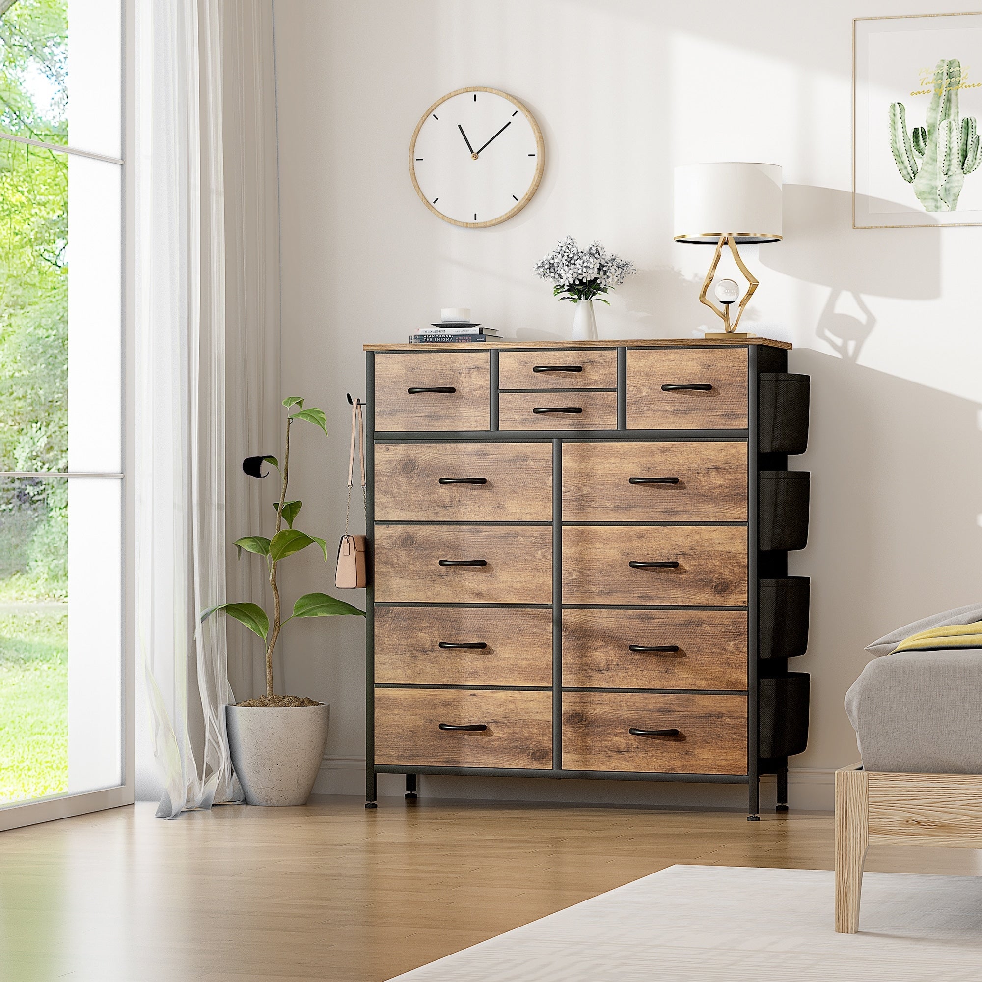 Commode haute en tissu à 12 tiroirs pour chambre à coucher