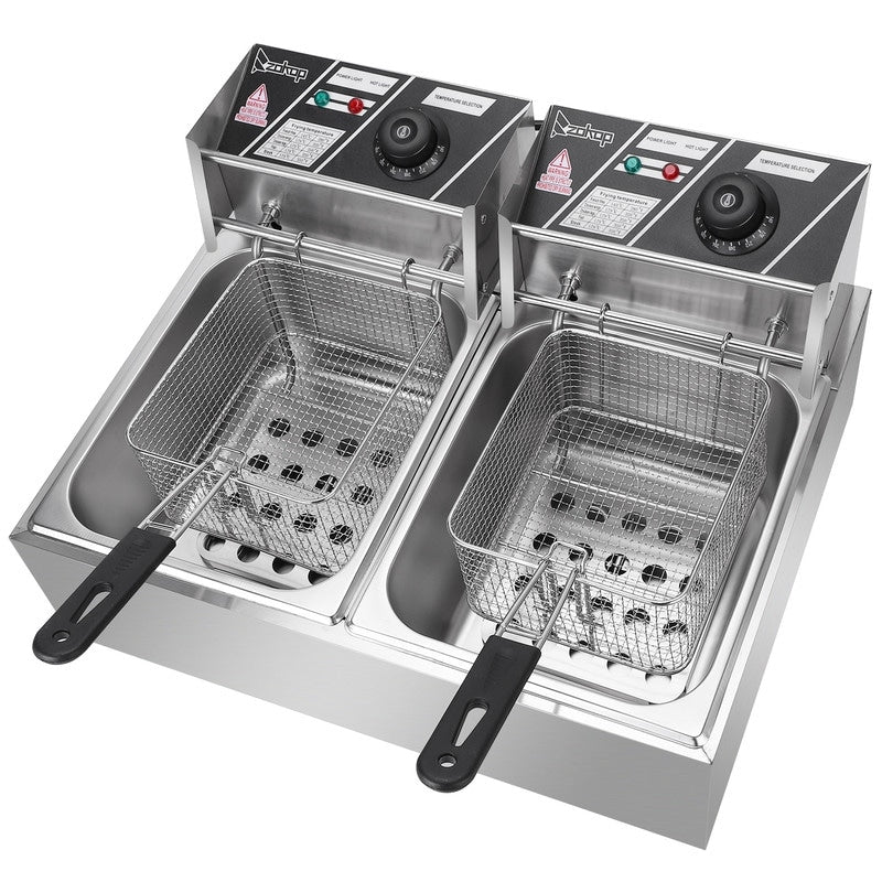 Friteuse électrique à double cylindre en acier inoxydable de 12,7 QT/12 L