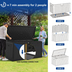 Coffre de terrasse verrouillable en résine résistante à l'eau, grande capacité (120-260 gallons).