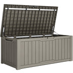 Coffre de terrasse verrouillable en résine résistante à l'eau, grande capacité (120-260 gallons).