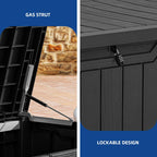 Coffre de terrasse verrouillable en résine résistante à l'eau, grande capacité (120-260 gallons).