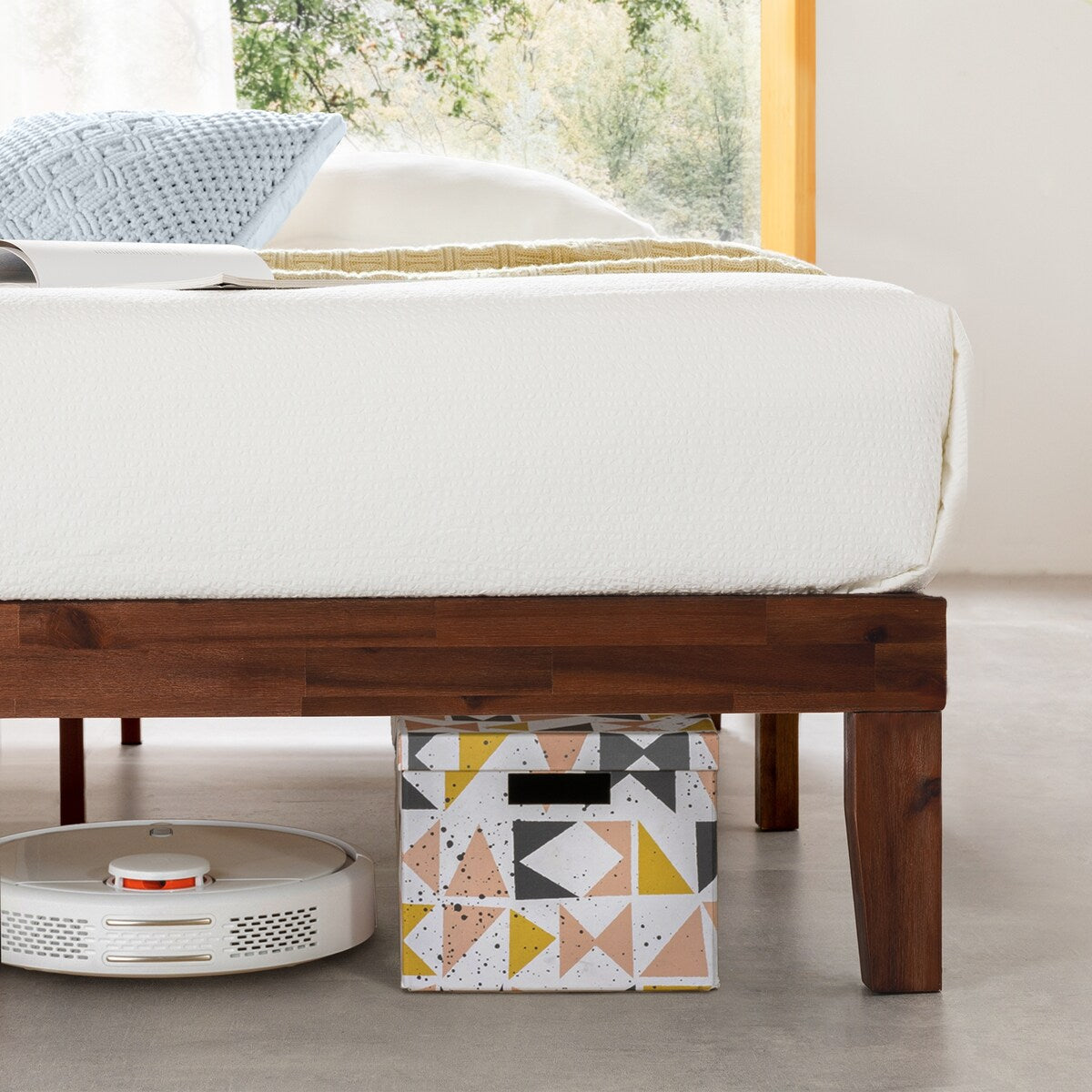 Cadre de lit plateforme classique en bois massif de 12 pouces