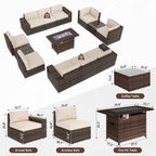 Ensemble de mobilier de patio 13 pièces avec table de foyer de 44 pouces