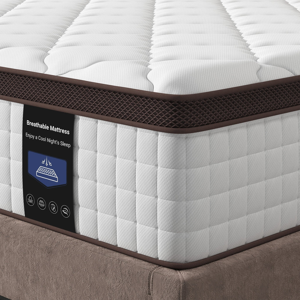 Matelas hybride 14 pouces - Mousse à mémoire de forme infusée de gel de charbon de bambou et ressorts ensachés à 7 zones, fermeté moyenne, essai de 100 nuits