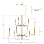 Lustre minimaliste à 15 lumières, style chandelier, 2 niveaux, design ancien - 48