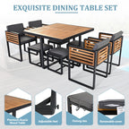 Ensemble de salle à manger de patio en bois d'acacia 18 pièces, comprenant 8 chaises rembourrées, 8 poufs et 2 tables carrées