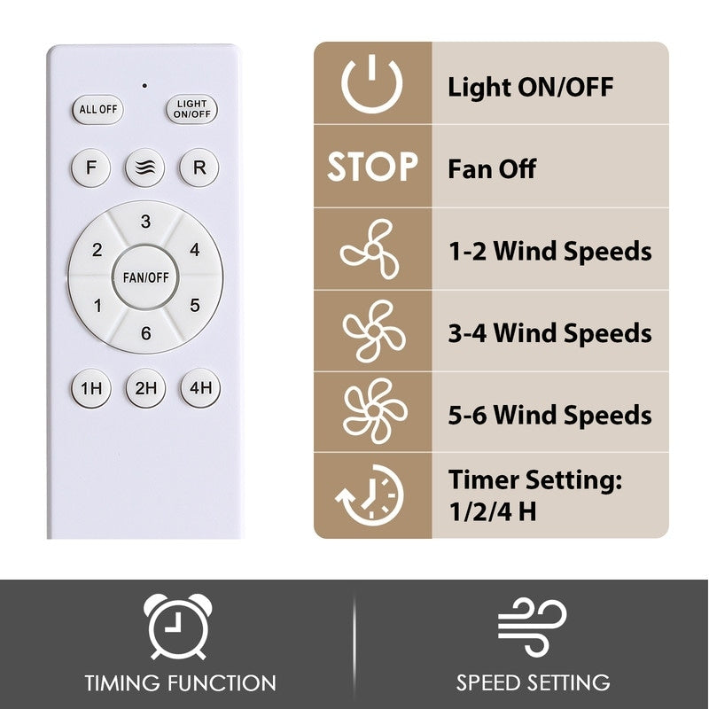 Ventilateur de plafond extra-plat de 50 cm avec éclairage intégré, finition bois style ferme moderne et télécommande.