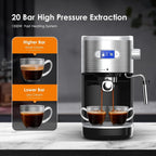 Machine à expresso 20 bars avec mousseur à lait et buse vapeur, idéale pour la maison et les amateurs de café. Cadeau parfait pour les passionnés de café.