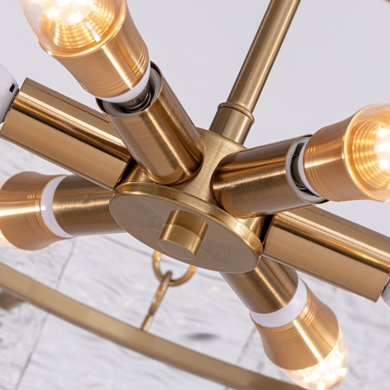 Lustre moderne en cristal doré de 60 cm (23,6 po) avec suspension tambour glamour à 6 lumières, idéal pour îlot de cuisine ou salle à manger.