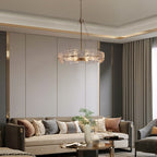 Lustre moderne en cristal doré de 60 cm (23,6 po) avec suspension tambour glamour à 6 lumières, idéal pour îlot de cuisine ou salle à manger.