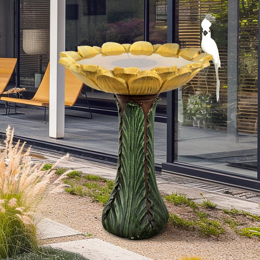 Bain d'oiseaux extérieur tournesol de 62 cm (24,4 po) - Bain d'oiseaux en béton avec piédestal