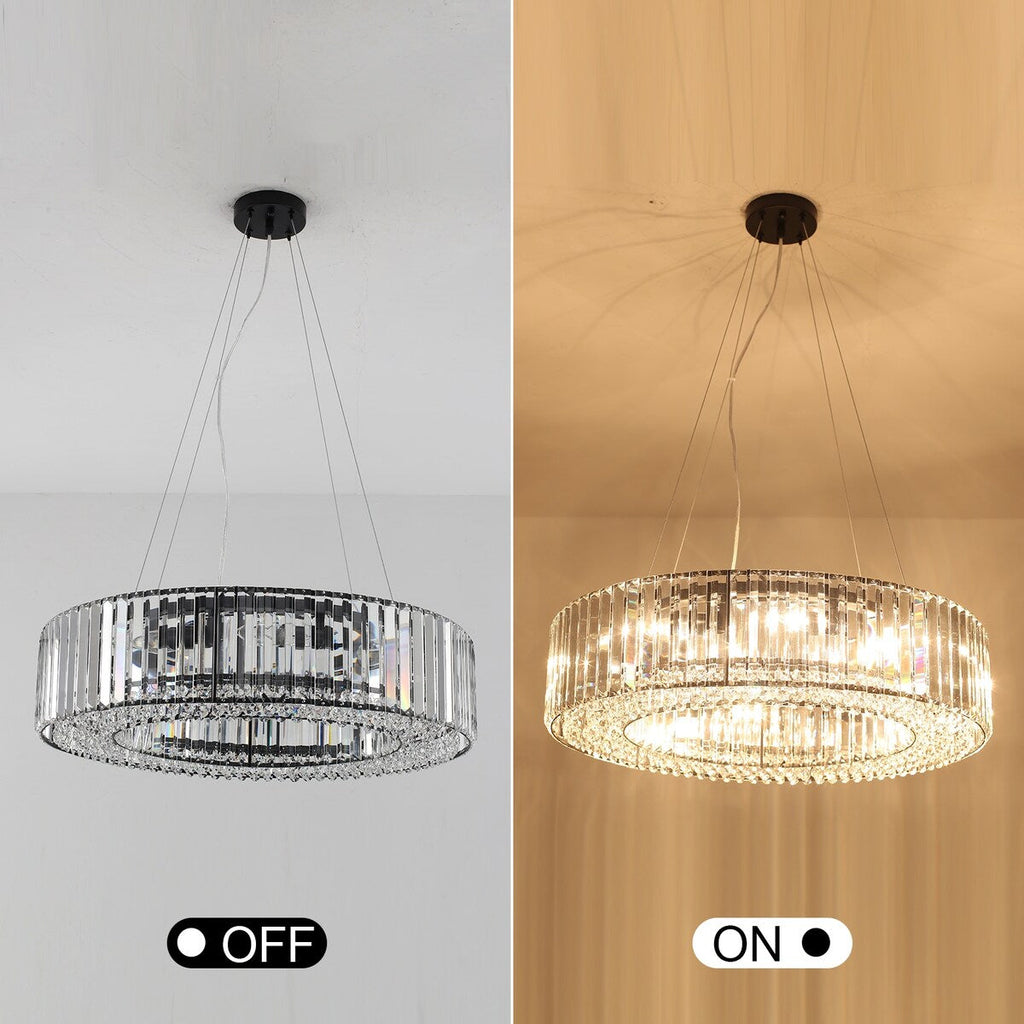 Lustre de style campagnard à 8 lumières de 63 cm (24,8 po), lustre en cristal, lustre tambour pour salle à manger, salon, chambre à coucher et cuisine