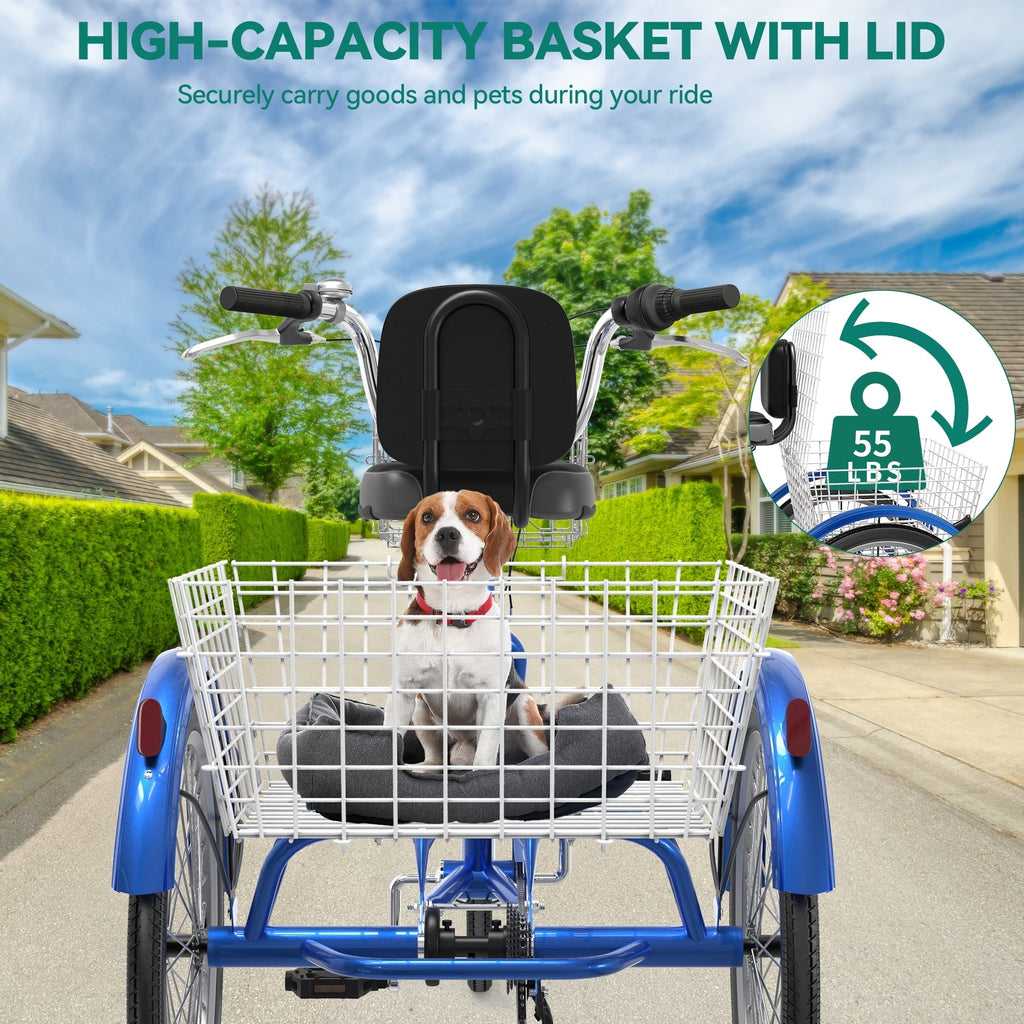 Tricycle adulte 26 pouces, vélo à 3 roues, tricycle à 7 vitesses