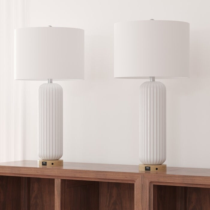 Lot de 2 lampes de table blanches USB en céramique de 28 pouces
