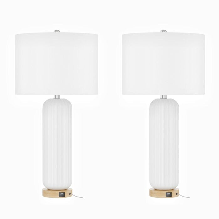 Lot de 2 lampes de table blanches USB en céramique de 28 pouces