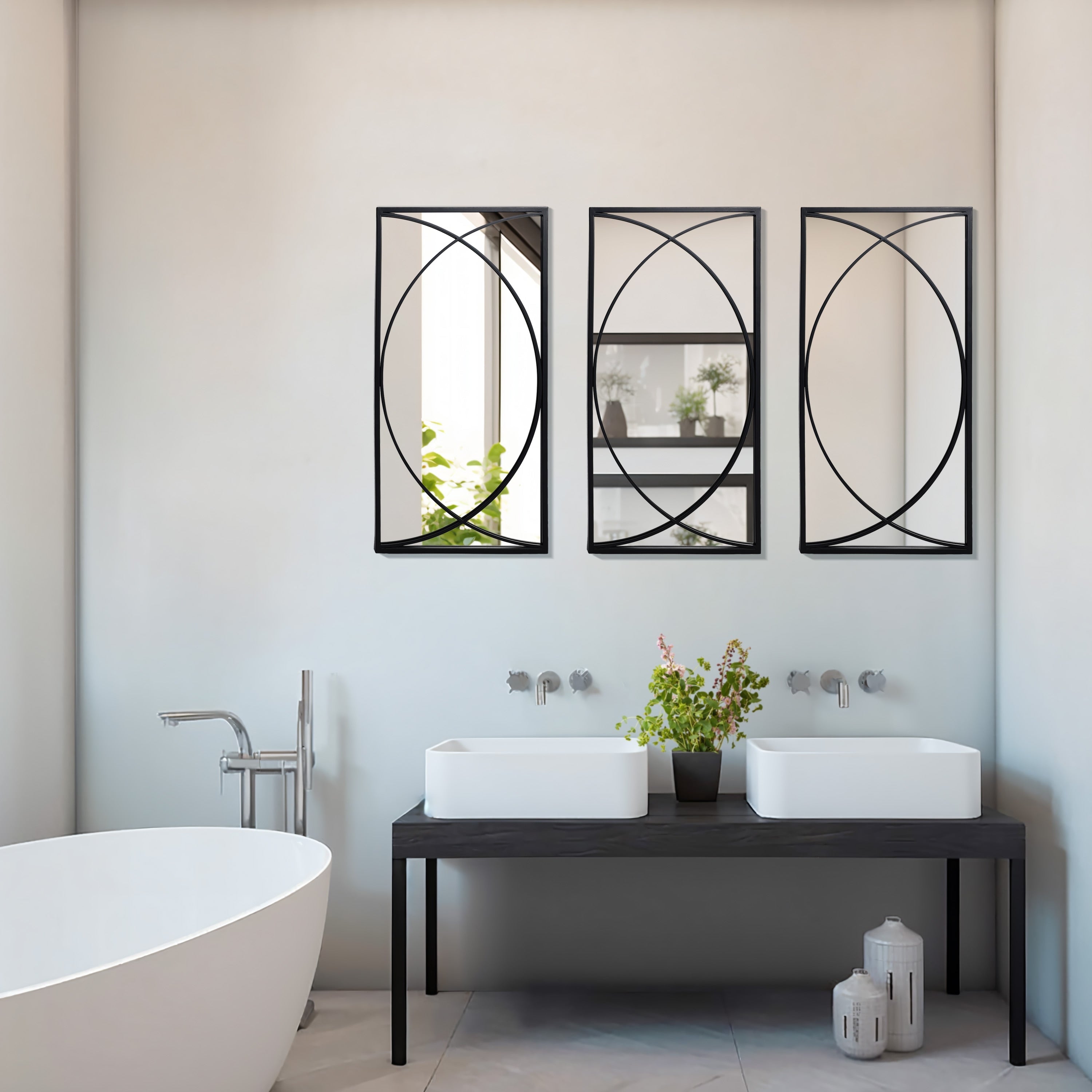 Ensemble de 3 miroirs muraux rectangulaires en métal noir - 31,9 cm (H) x 15,75 cm (L) x 0,75 cm (P)