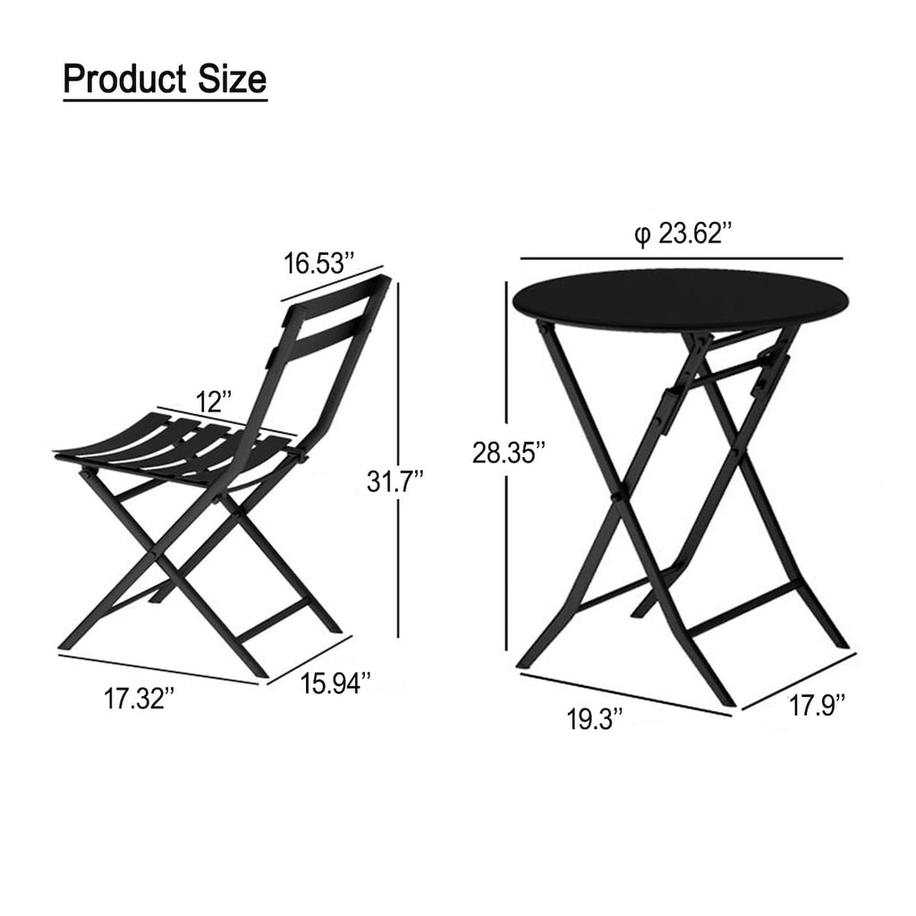 Ensemble bistro de patio 3 pièces comprenant une table ronde pliable et des chaises