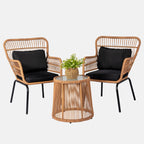 Ensemble bistro de conversation en résine tressée 3 pièces pour extérieur, mobilier de patio en rotin résistant aux intempéries avec coussins