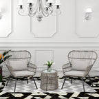 Ensemble bistro de conversation en résine tressée 3 pièces pour extérieur, mobilier de patio en rotin résistant aux intempéries avec coussins