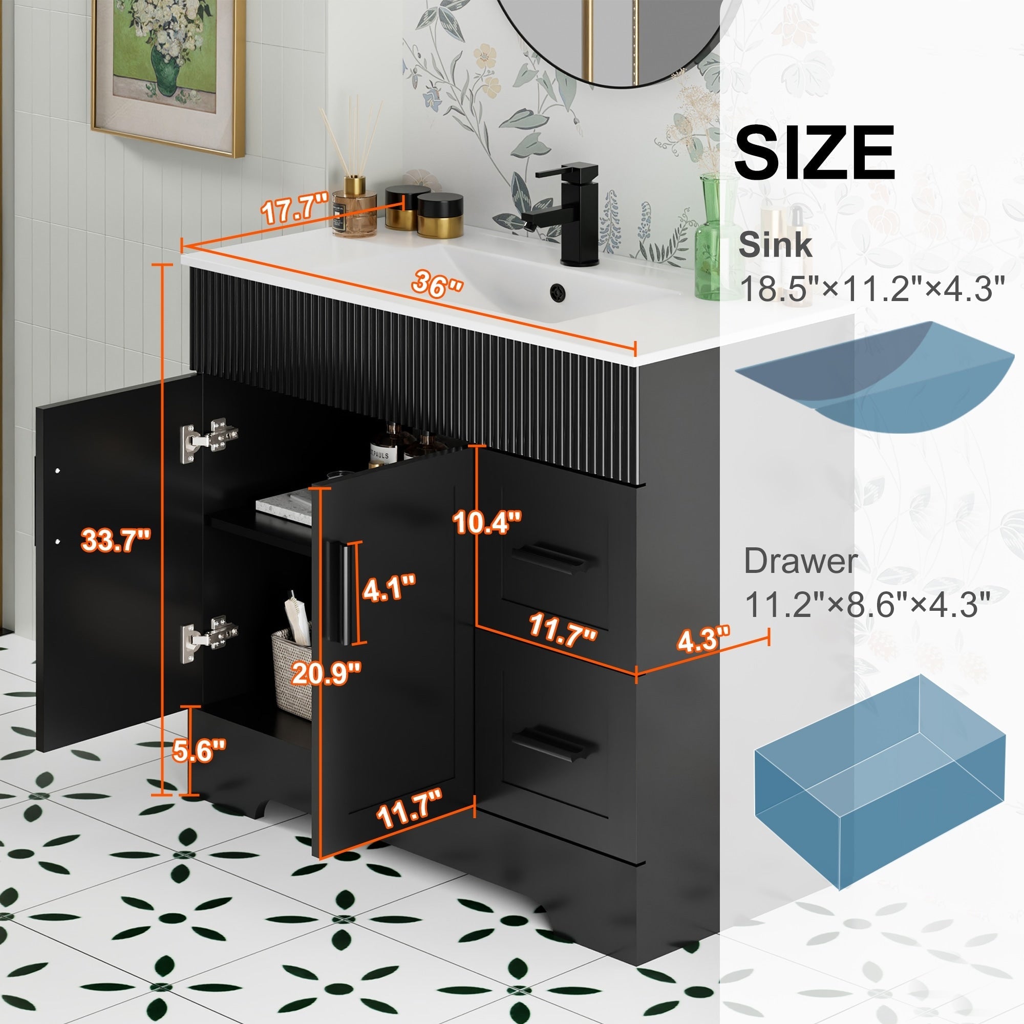 Ensemble meuble-lavabo Wavy Line 30/36/48 avec lavabo et robinet