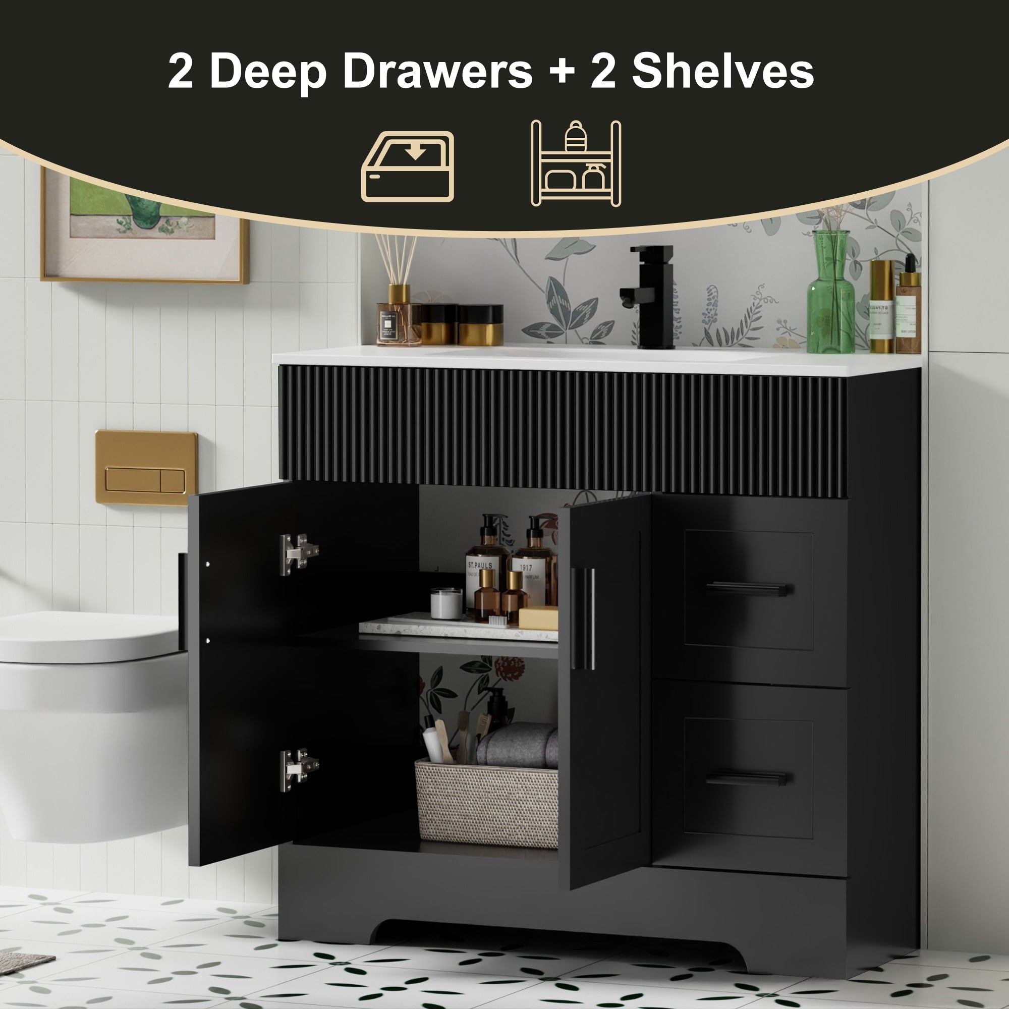 Ensemble meuble-lavabo Wavy Line 30/36/48 avec lavabo et robinet