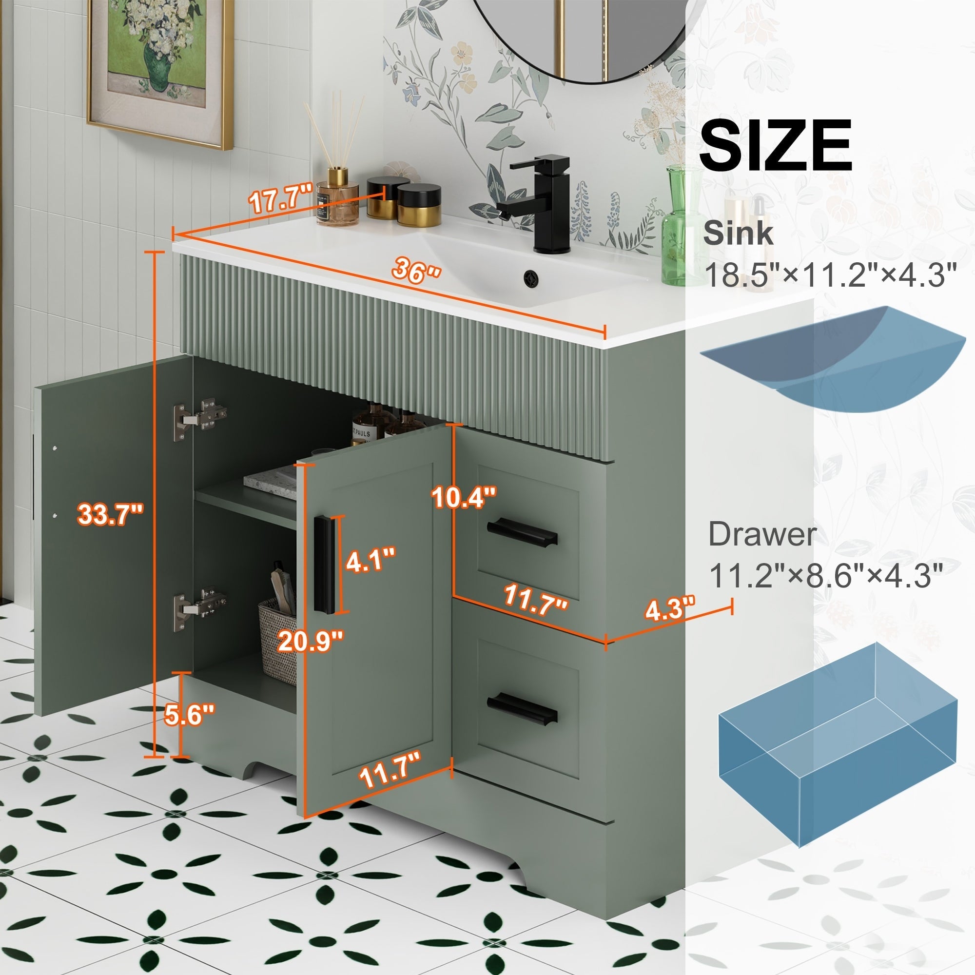 Ensemble meuble-lavabo Wavy Line 30/36/48 avec lavabo et robinet