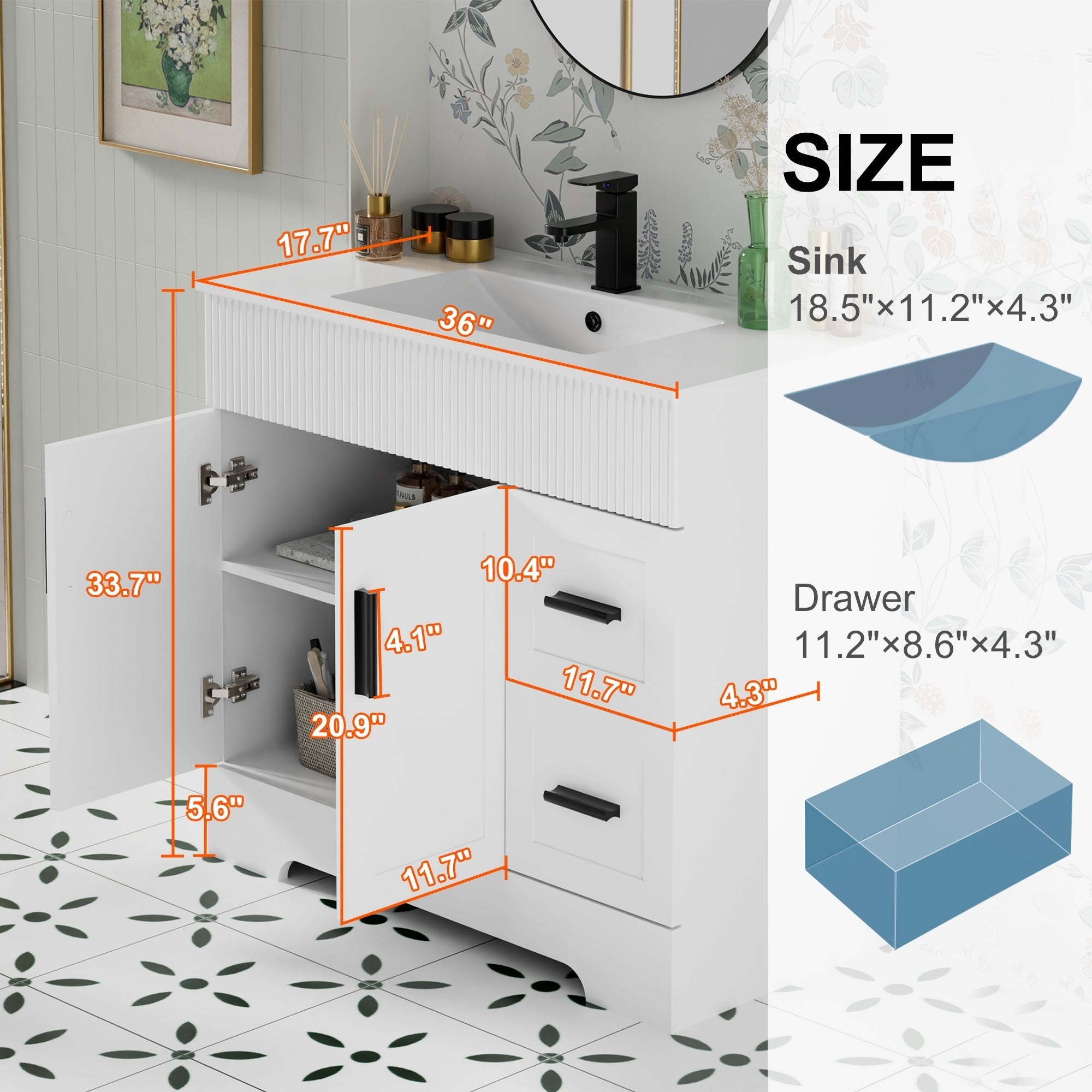 Ensemble meuble-lavabo Wavy Line 30/36/48 avec lavabo et robinet