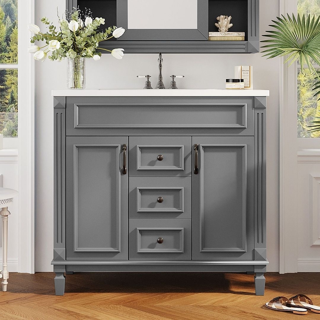 Meuble-lavabo moderne de 91 cm (36 po) avec vasque et armoire à miroir, 2 portes et 2 tiroirs