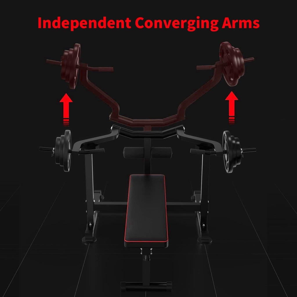 Banc de développé couché Zenova avec bras convergents indépendants et support pour haltères