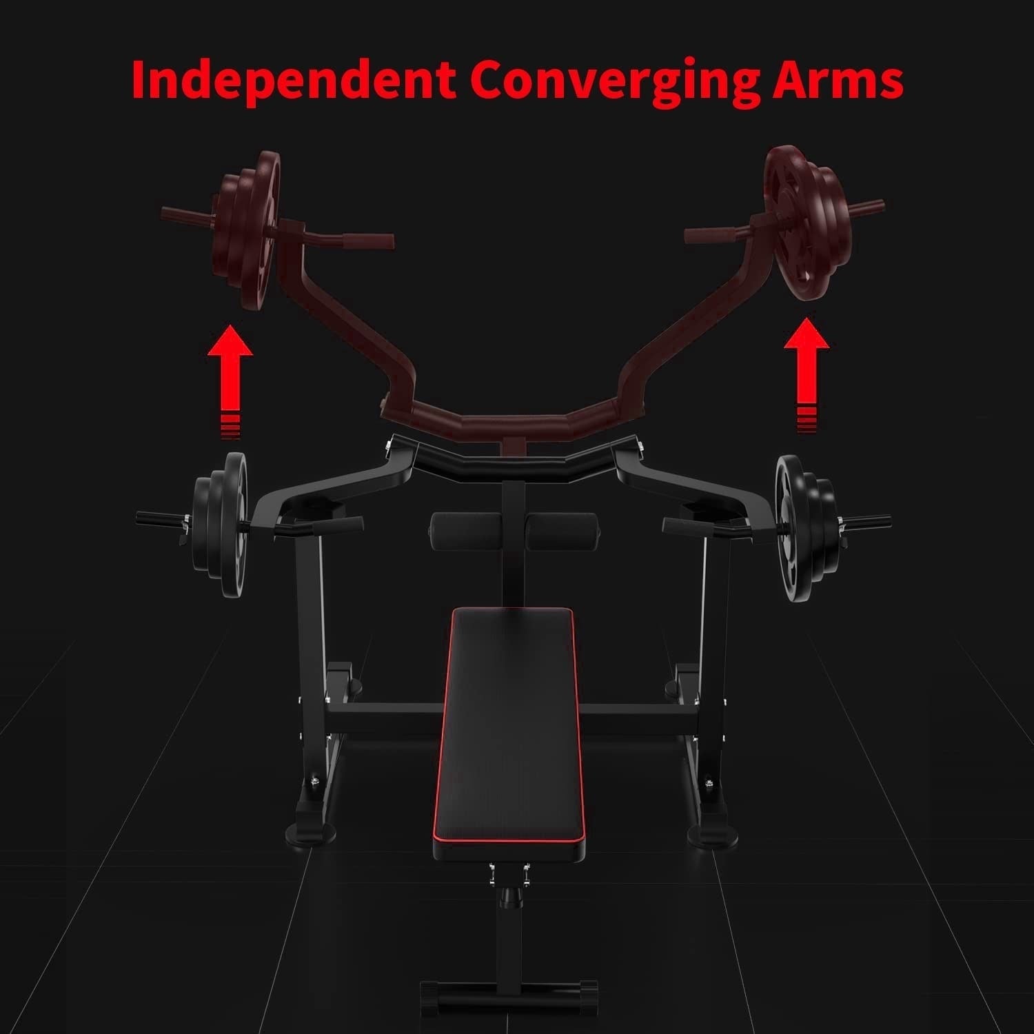 Banc de développé couché Zenova avec bras convergents indépendants et support pour haltères