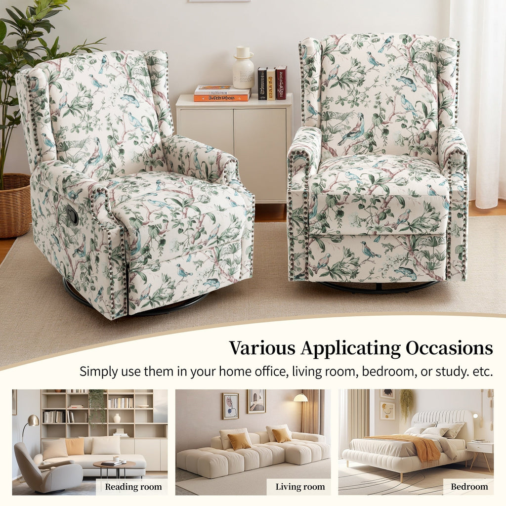 Ensemble de 2 fauteuils inclinables pivotants à bascule de 74 cm de large, à dossier inclinable manuel.