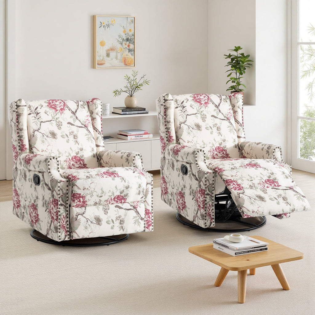 Ensemble de 2 fauteuils inclinables pivotants à bascule de 74 cm de large, à dossier inclinable manuel.