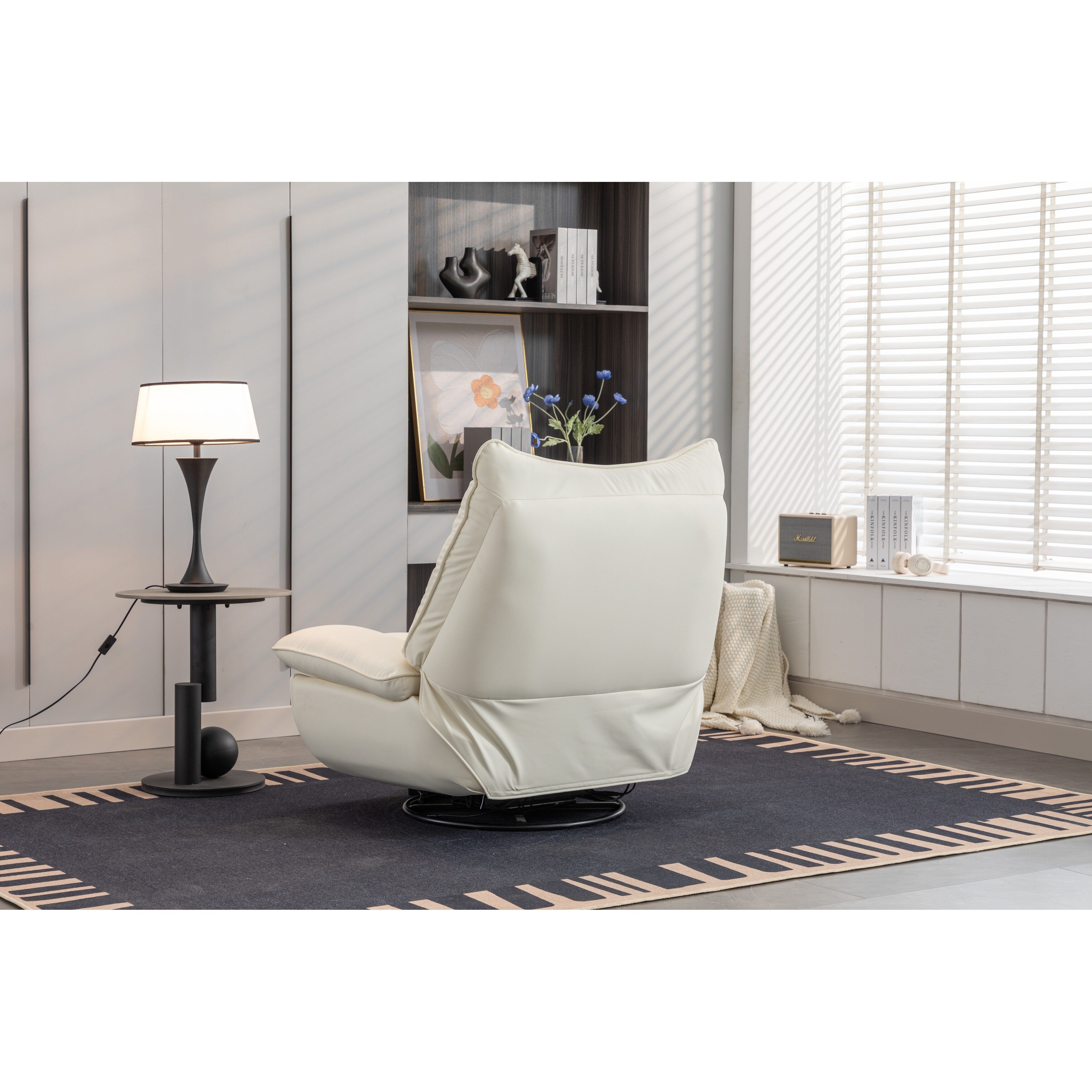 Fauteuil inclinable électrique pivotant avec haut-parleurs Bluetooth, support pour téléphone, ports de chargement USB et Type-C, rangement dissimulé dans l'accoudoir