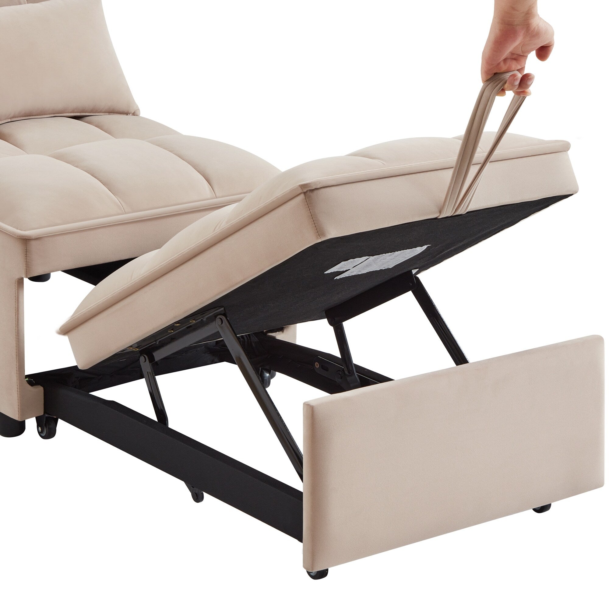 Canapé-lit pliant une place en velours taupe 68,5 avec dossier réglable et coussins pour salon