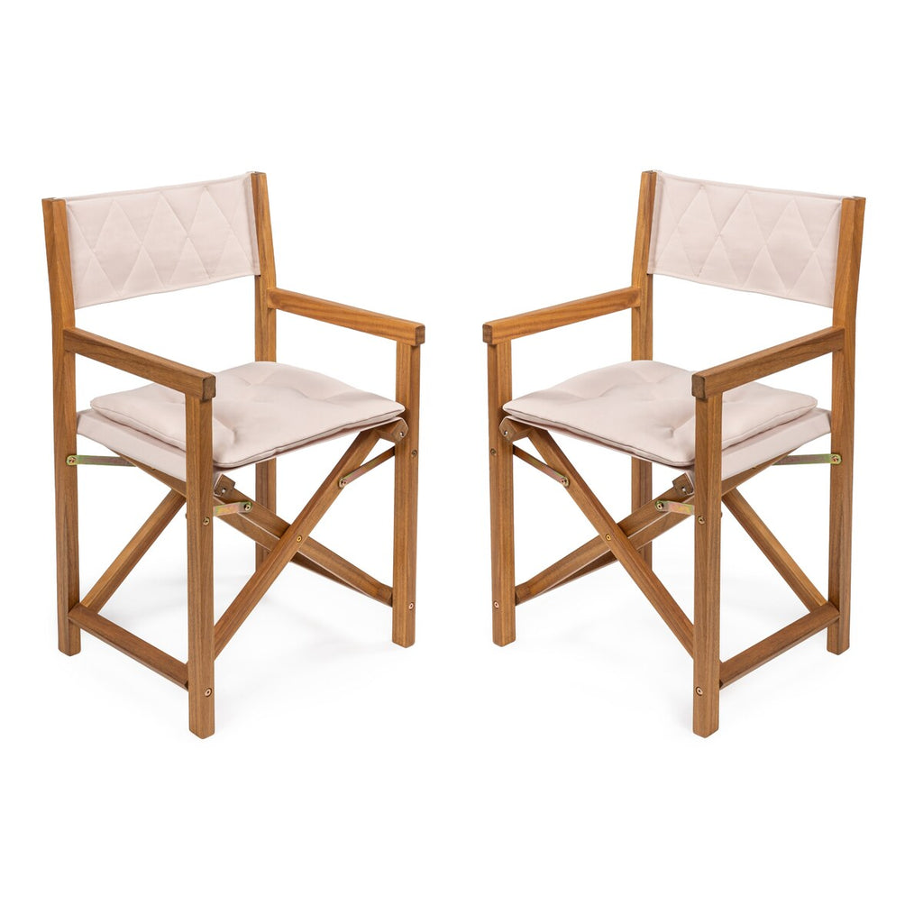 Chaises de réalisateur pliables d'extérieur Theo Classic en bois d'acacia, style milieu du siècle, avec dossier matelassé en losanges et coussin (lot de 2), par JONATHAN Y.