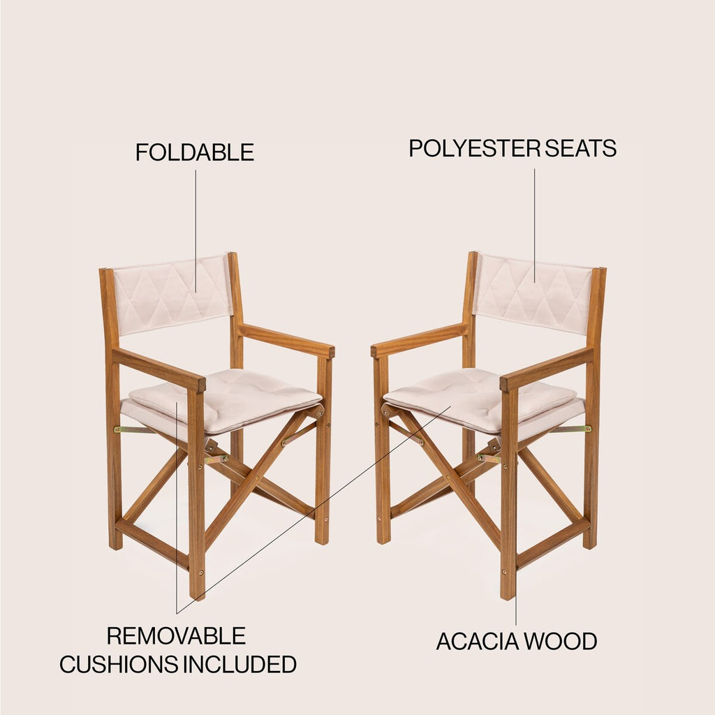Chaises de réalisateur pliables d'extérieur Theo Classic en bois d'acacia, style milieu du siècle, avec dossier matelassé en losanges et coussin (lot de 2), par JONATHAN Y.