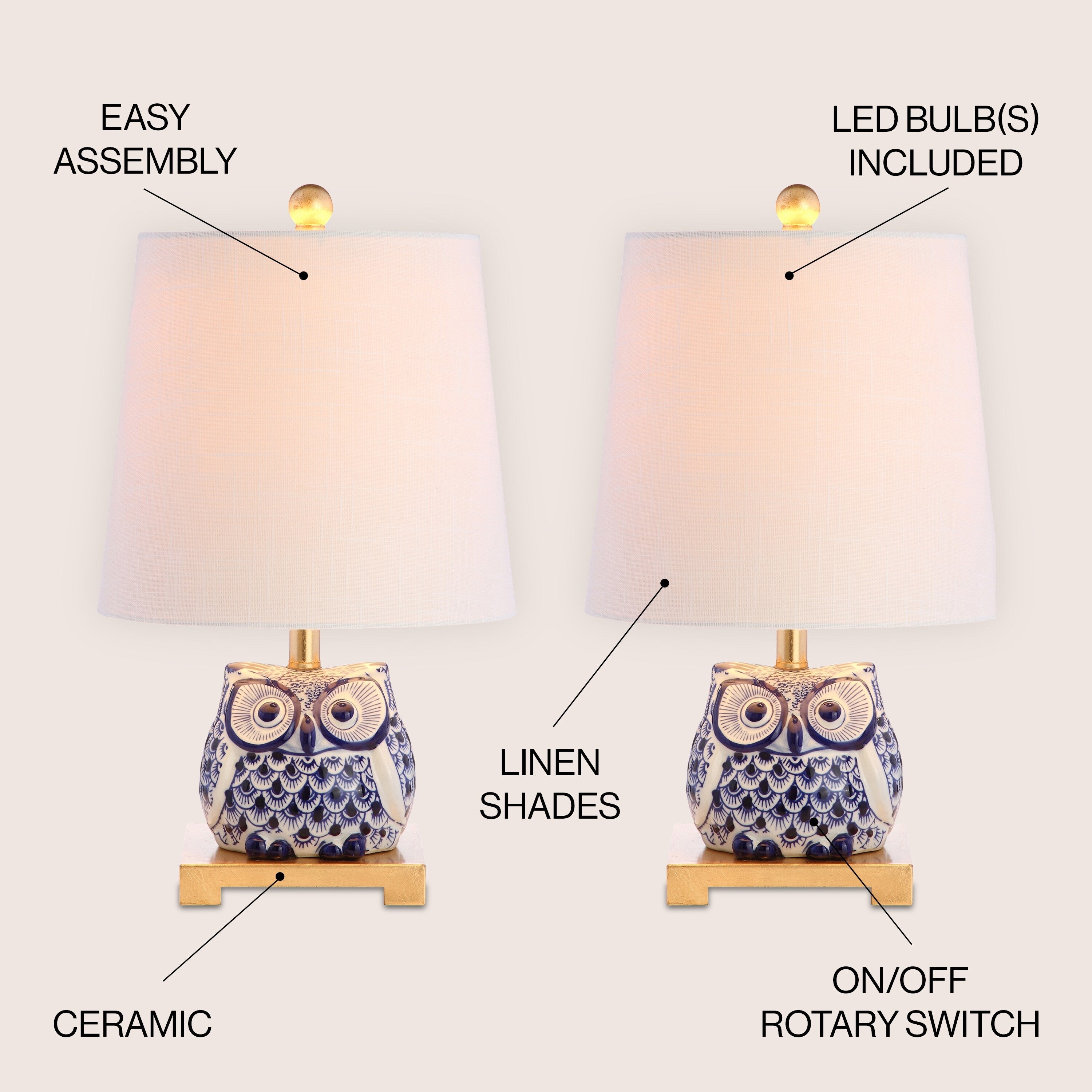 Lampe de table miniature Tiki 16 en céramique, bleu/blanc (lot de 2) par JONATHAN Y