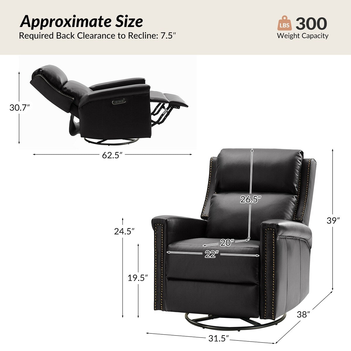 Ensemble de 2 fauteuils inclinables électriques pivotants et à bascule Tobias de style traditionnel par HULALA HOME