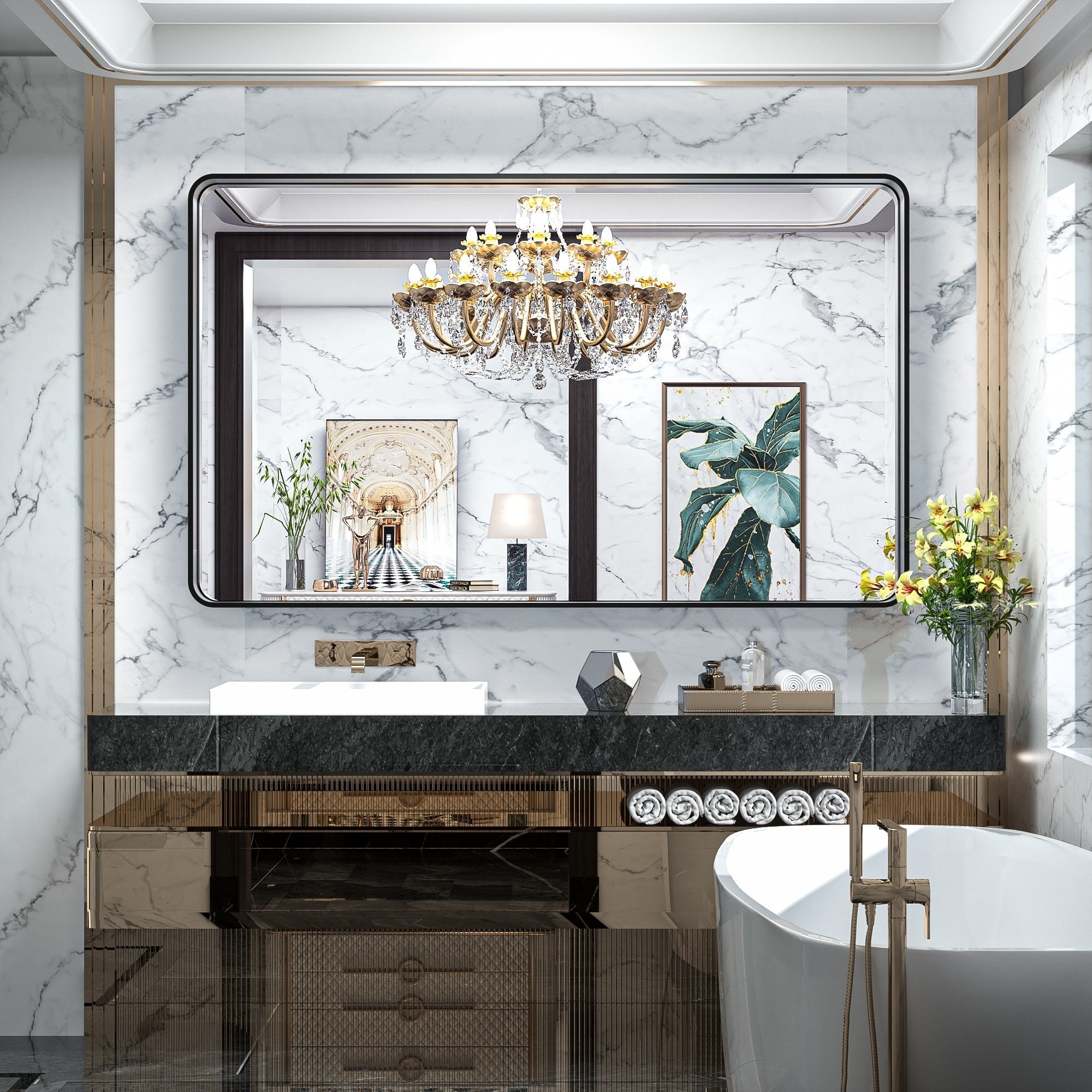 Miroir mural de salle de bain moderne à cadre en métal TokeShimi