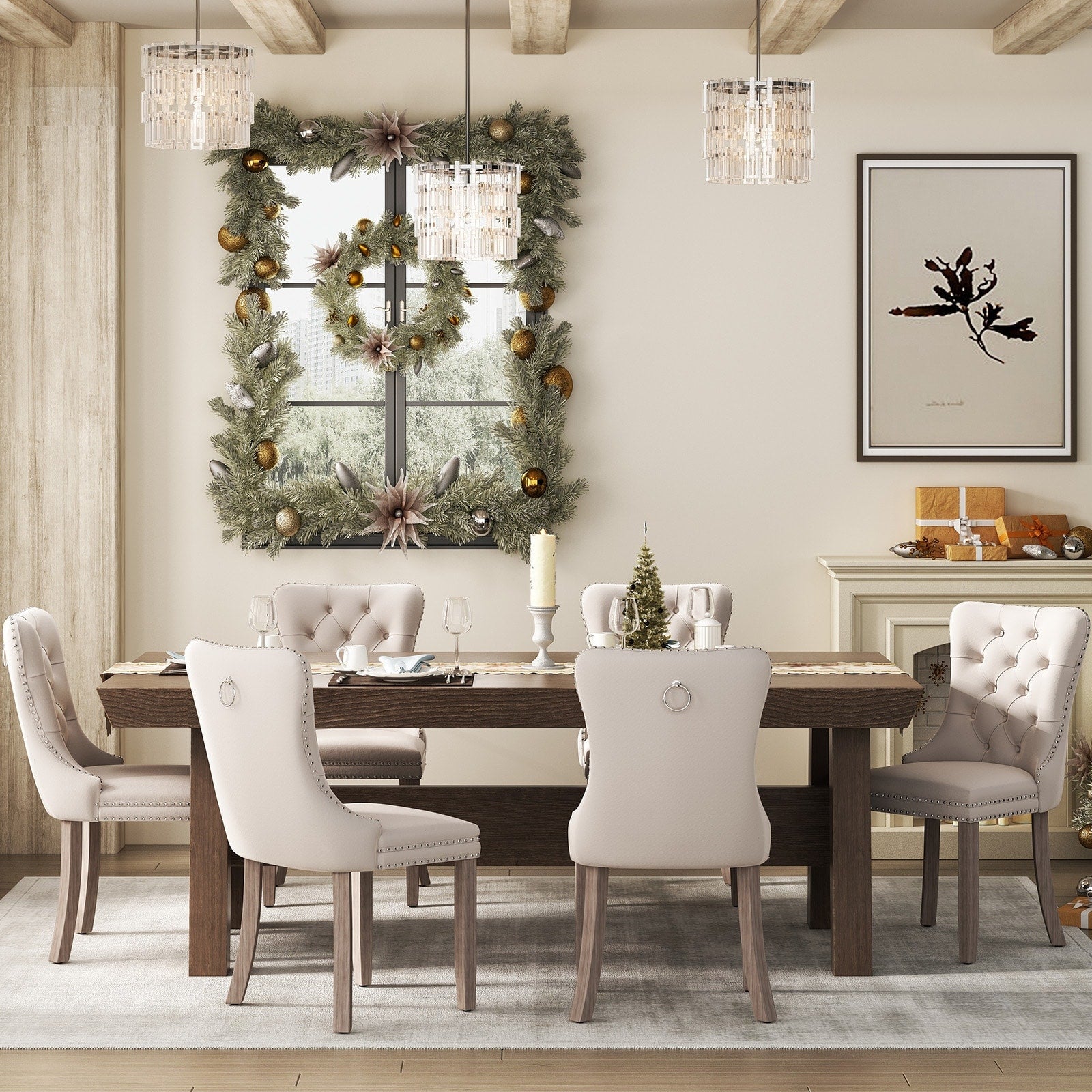 Ensemble de 6 chaises de salle à manger capitonnées en velours avec pieds en bois massif