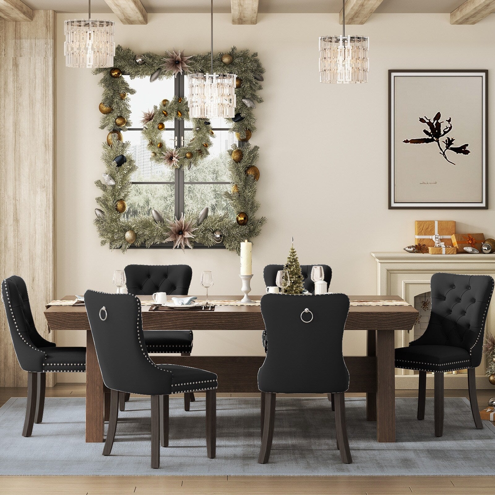 Ensemble de 6 chaises de salle à manger capitonnées en velours avec pieds en bois massif