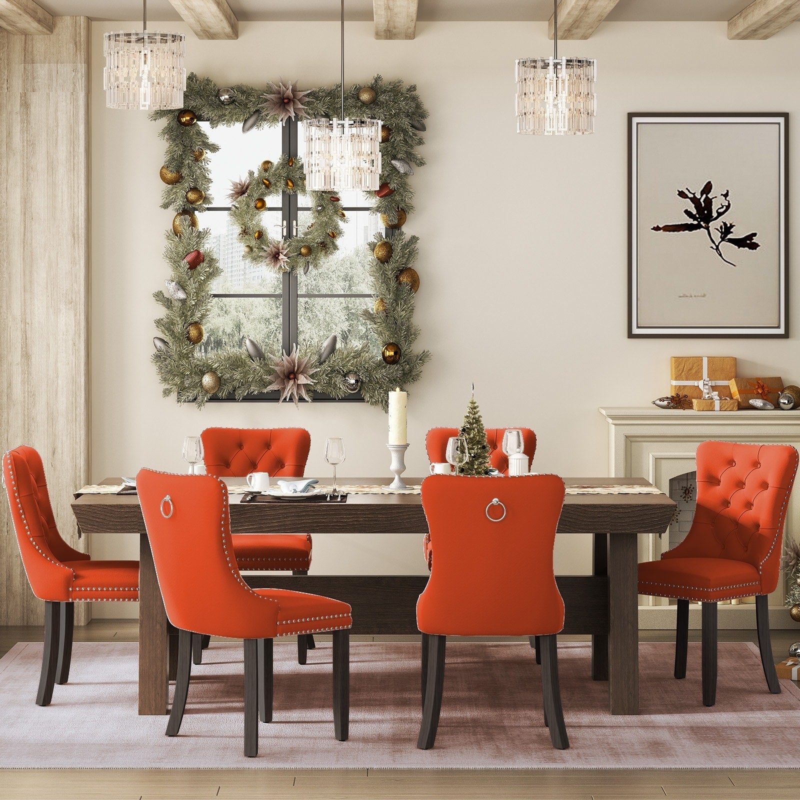 Ensemble de 6 chaises de salle à manger capitonnées en velours avec pieds en bois massif