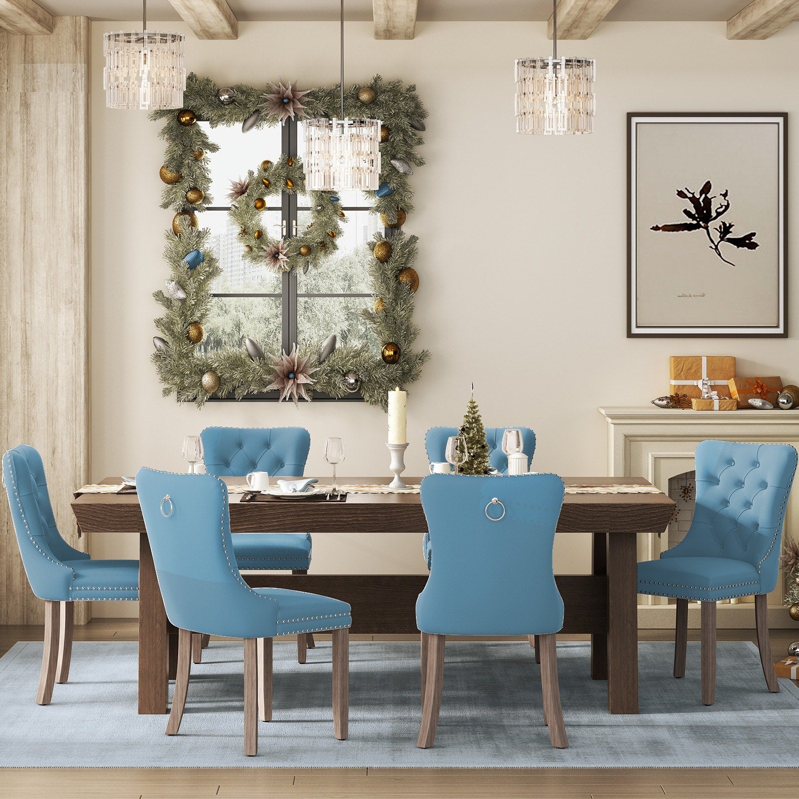 Ensemble de 6 chaises de salle à manger capitonnées en velours avec pieds en bois massif