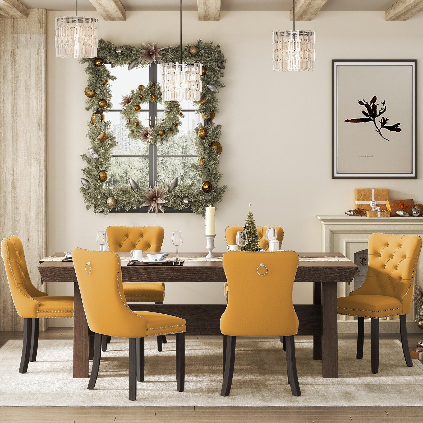 Ensemble de 6 chaises de salle à manger capitonnées en velours avec pieds en bois massif