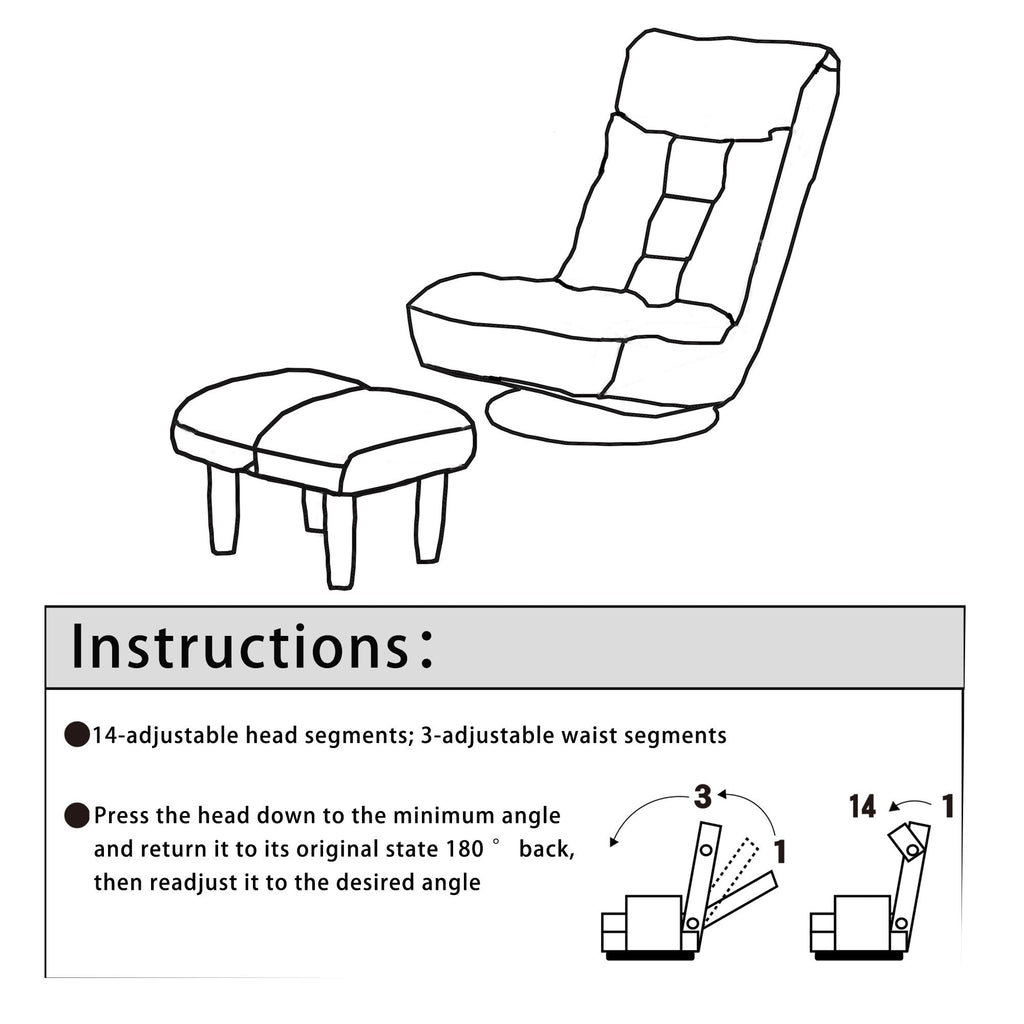 Ensemble fauteuil inclinable rembourré sans accoudoirs avec repose-pieds et appui-tête réglable