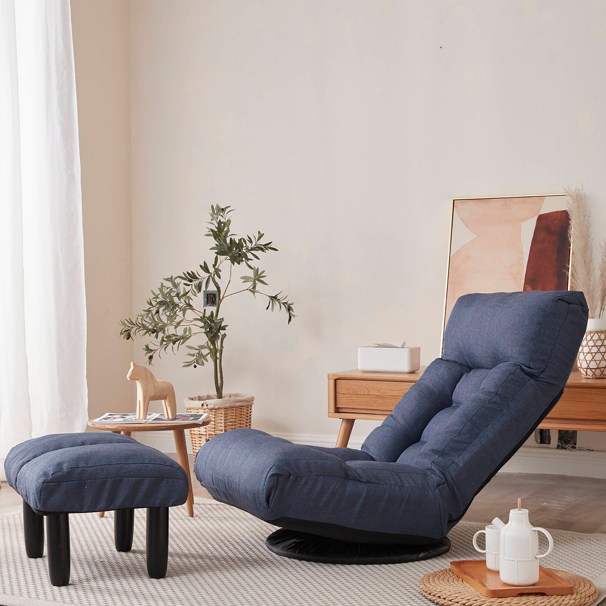 Ensemble fauteuil inclinable rembourré sans accoudoirs avec repose-pieds et appui-tête réglable